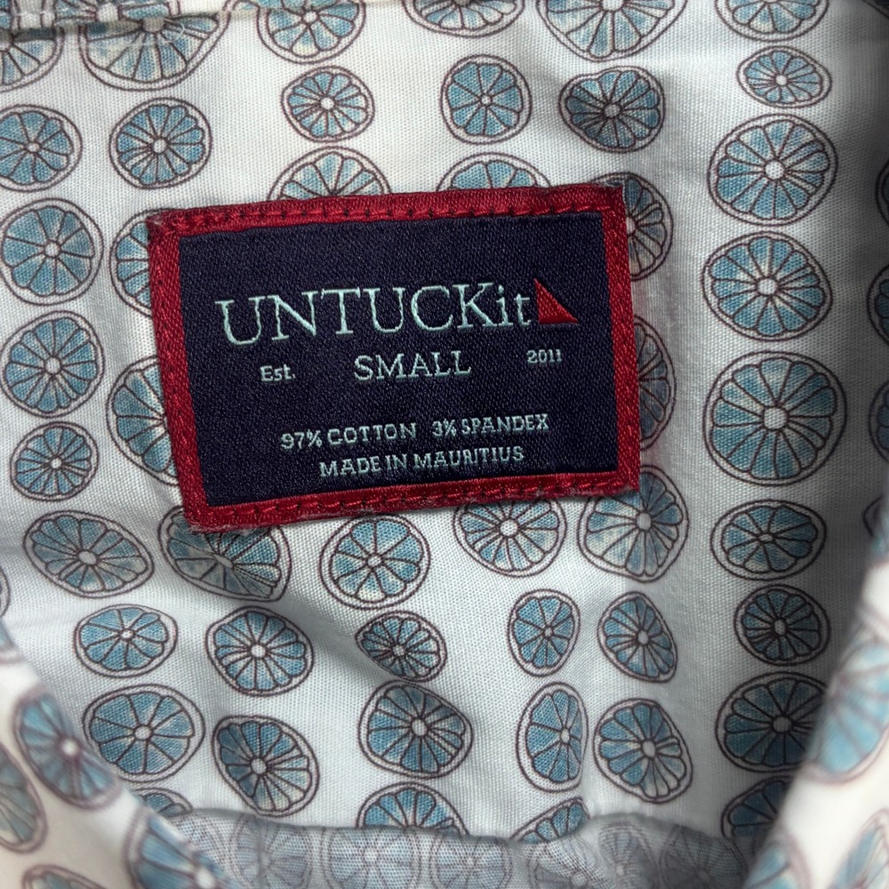 UNTUCKit Men's S Short Sleeve Button Down Shirt White Blue Citrus Print Cotton - Picture 4 of 7